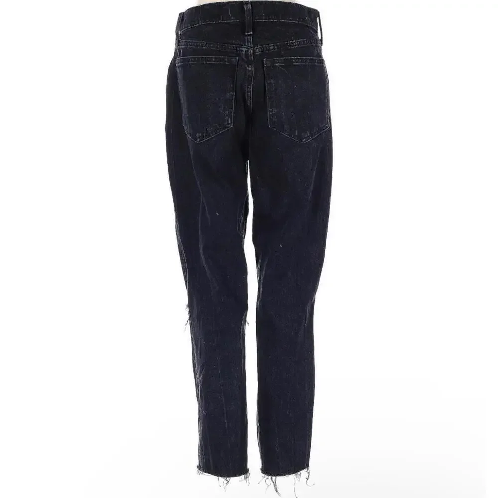 Abercrombie & Fitch High Rise Mom Jean Black Size 27 / 4S Frayed Hems Distressed - Picture 3 of 6